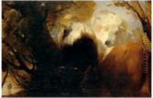 Study Of Cattle Drinking At A Stream Oil Painting by Sir Edwin Henry Landseer