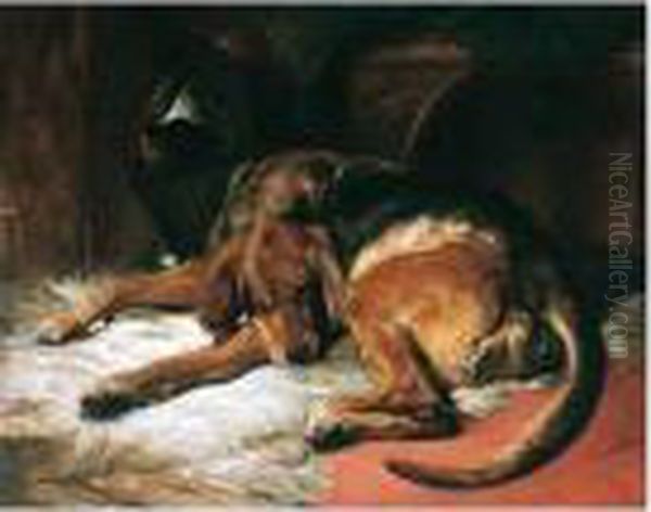 Sleeping Bloodhound Oil Painting by Sir Edwin Henry Landseer