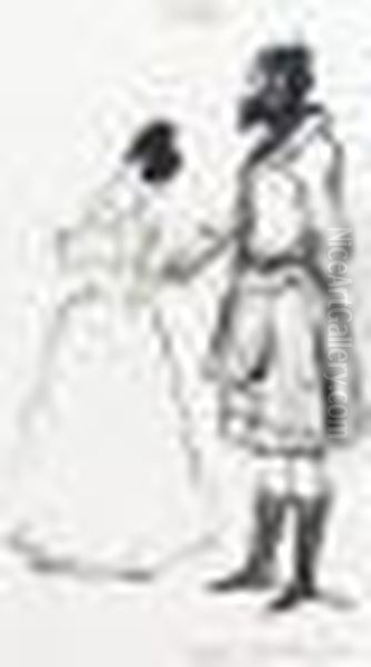 The Duchess Of Bedford Reading To Captain Anderson; Head Studies; Figure Studies Oil Painting by Sir Edwin Henry Landseer