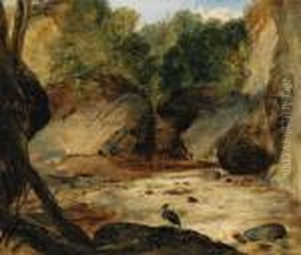 A Rocky River Landscape With A Heron Oil Painting by Sir Edwin Henry Landseer
