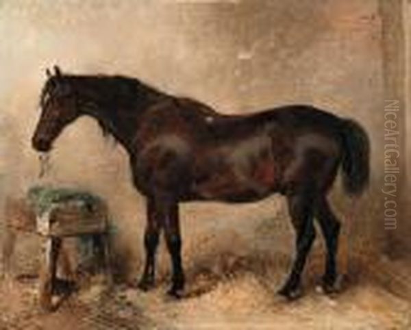 Lord Charles Russell's Charger, Pretender, In A Stable Oil Painting by Sir Edwin Henry Landseer