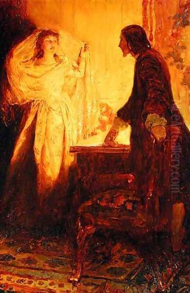 I am the daughter of that unfortunate Captain Keitt!, from The Ruby of Kishmoor by Howard Pyle, published in Harpers Monthly Magazine, August 1907 Oil Painting by Howard Pyle