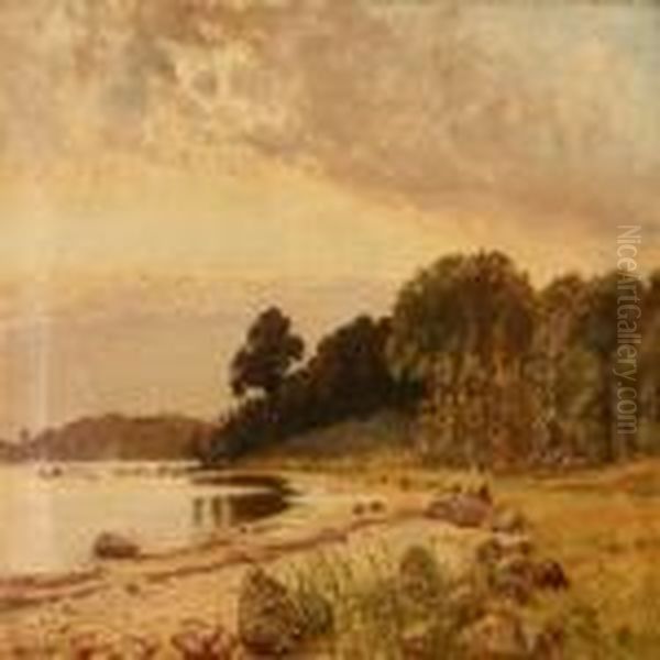 Summer Day At Fiord Oil Painting by Olaf Viggo Peter Langer