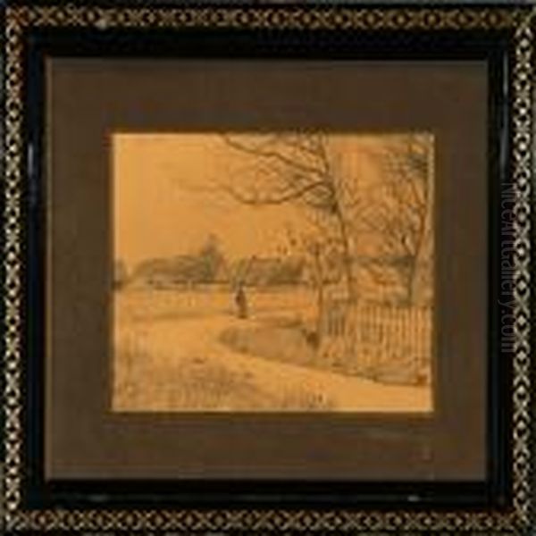 On The Road Outside Lellinge Church, Denmark Oil Painting by Olaf Viggo Peter Langer