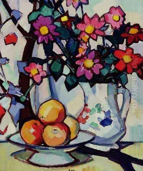Still life of dahlias and fruit, c.1910-12 Oil Painting by Samuel John Peploe