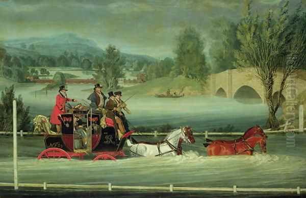 A Royal Mail Coach on a flooded road Oil Painting by James Pollard