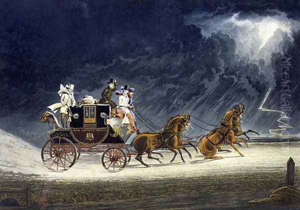 The Mail Coach in a Thunderstorm Oil Painting by James Pollard
