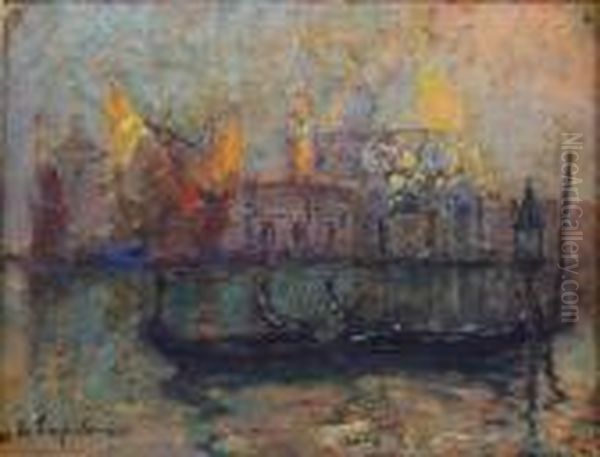 Gondoles A Venise Oil Painting by Georges Lapchine