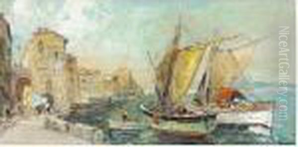 Mediterranean Port Oil Painting by Georges Lapchine