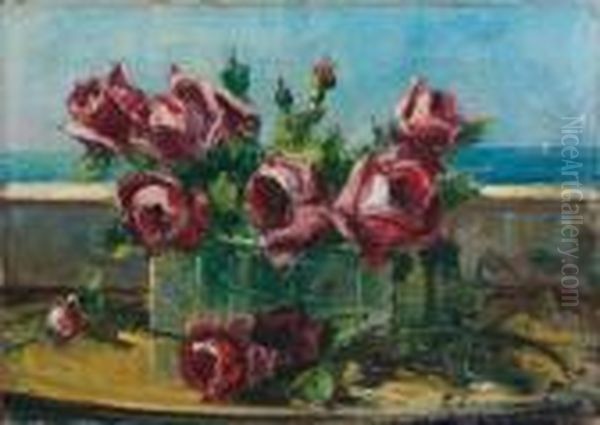 Bouquet De Roses Oil Painting by Georges Lapchine