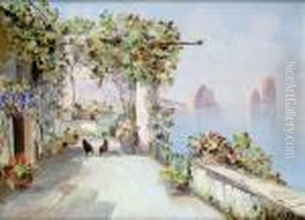 Capri, Terrasse Sur La Mer Oil Painting by Georges Lapchine