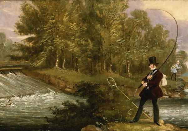 Trout Fishing on the Lea, 1841 Oil Painting by James Pollard