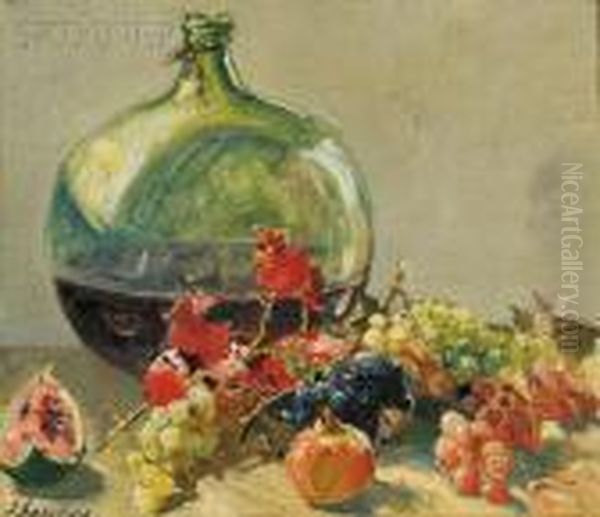 Still Life With Fruit And Wine Jug Oil Painting by Georges Lapchine