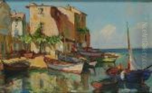 Continental Harbour Scene Oil Painting by Georges Lapchine