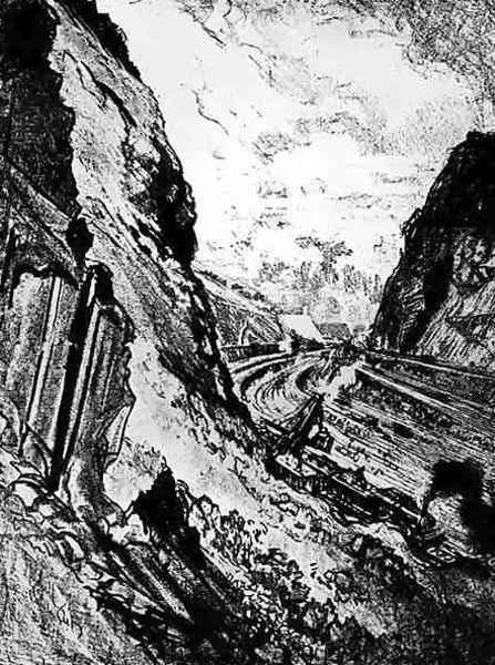 The Cut Looking Towards Culebra, plate XV from The Panama Canal by Joseph Pennell, 1912 Oil Painting by Joseph Pennell