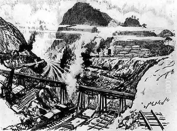 The Cut at Paraiso, plate XVI from The Panama Canal by Joseph Pennell, 1912 Oil Painting by Joseph Pennell