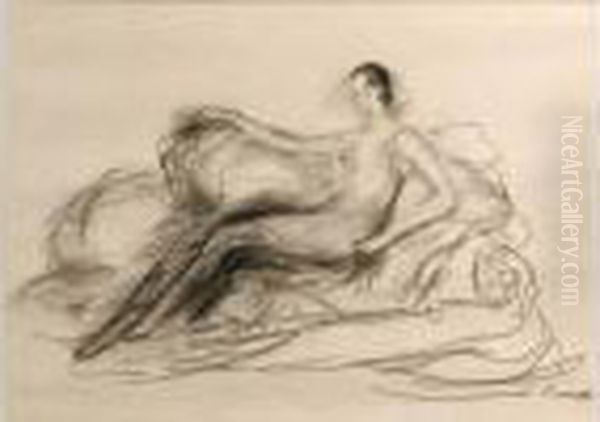 Jeune Femme Assise Sur Un Sofa Oil Painting by Pierre Laprade