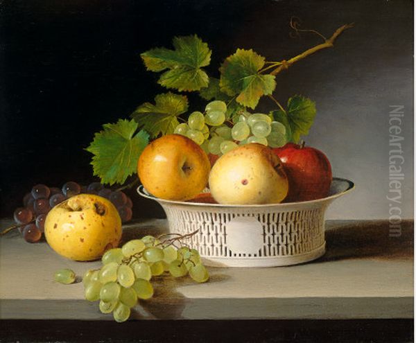 Fruit Still Life with Chinese Export Basket Oil Painting by James Peale