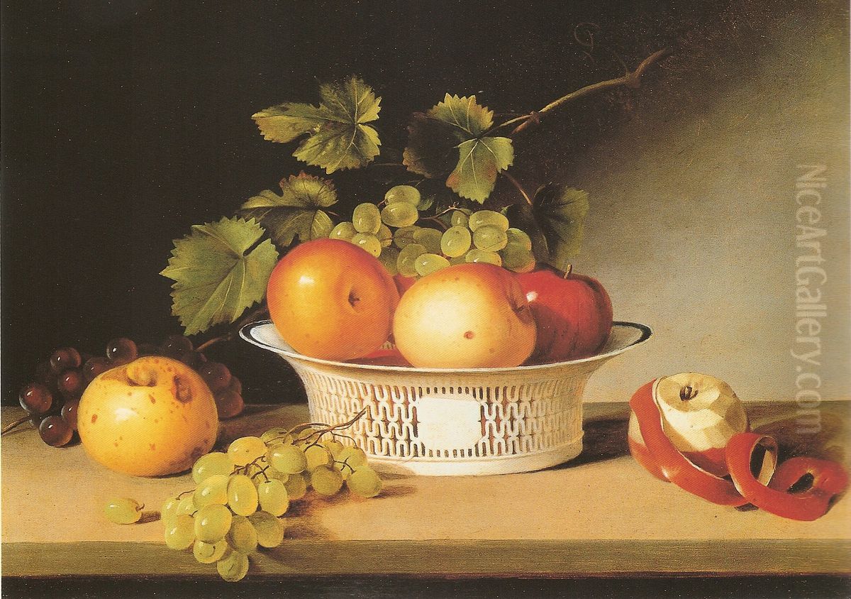 Apples and Grapes in a Pierced Bowl Oil Painting by James Peale
