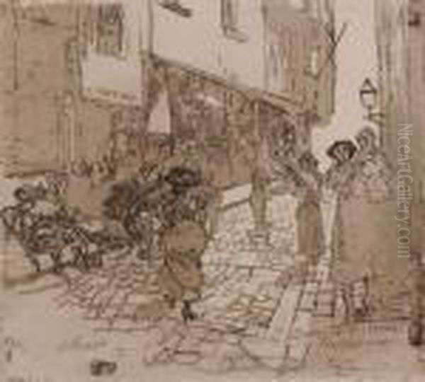 Zilversmidsstraat Antwerpen And 
Ecce Homo, Together With Seventeenprints Depicting Various Subject 
Matter By Adolf Fritz, G. Geyger,and Ehrlich Oil Painting by Oskar Laske