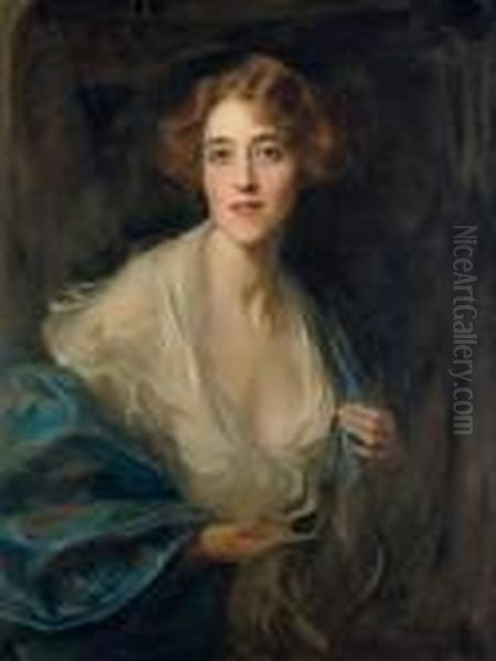 Portrait Of Mrs. Francis Lindley
 Gull, Later Mrs Morgan-grenville, Nee Elizabeth (betty) Renshaw Oil Painting by Philip Alexius De Laszlo