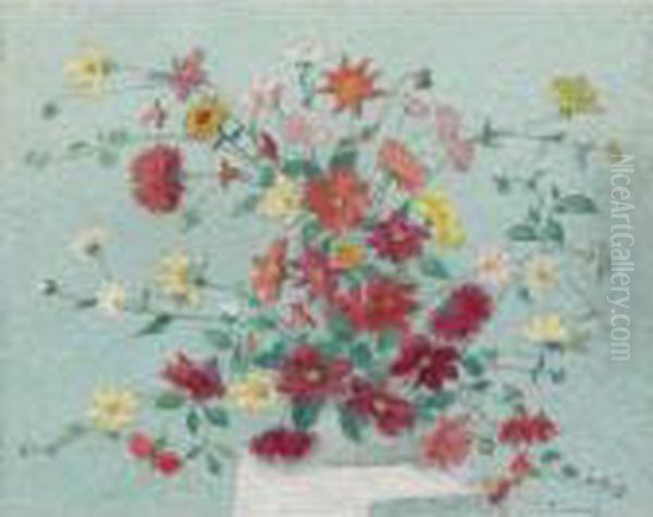 Vase De Fleurs Oil Painting by Achille Lauge