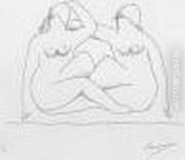 Deux Nus. Avant 1929. Oil Painting by Henri Laurens