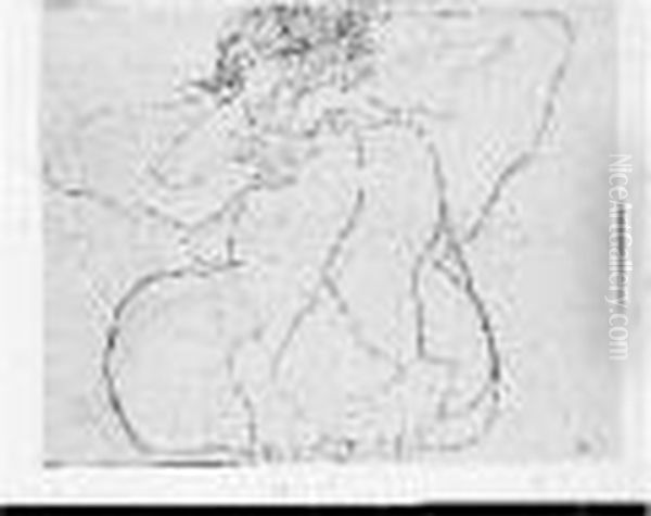 Crayon Gris Sur Papier Signe Du Monogramme En Bas A Droite. Oil Painting by Henri Laurens