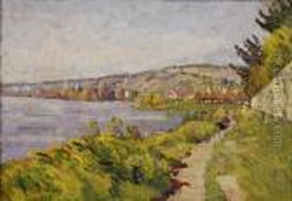 La Seine Pres De Vetheuil Huile Sur Toile Signee En Bas A Gauche Oil Painting by Louis Alphonse Abel Lauvray