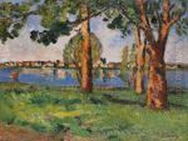 Village En Bord De Seine Oil Painting by Louis Alphonse Abel Lauvray