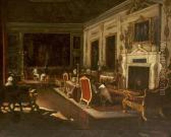 Interior Of Grand Salon With Figures Oil Painting by John Lavery