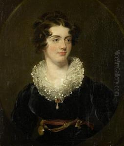 Portrait Of Maria Woodgate, 
Bust-length, In A Black Dress With A White Lace Collar, Within A Painted
 Oval Oil Painting by Sir Thomas Lawrence