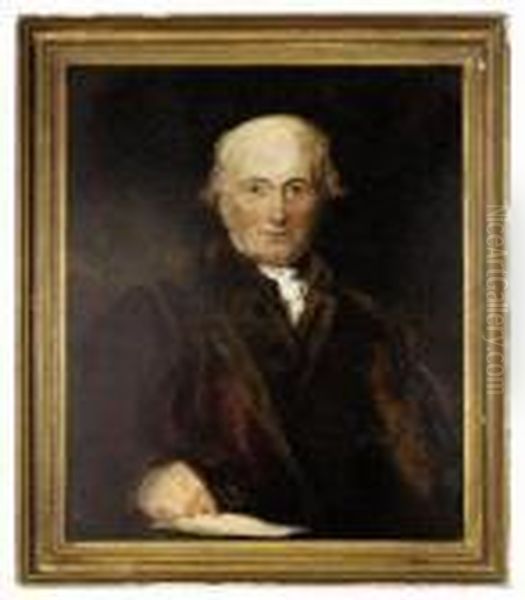 Portrait Of John Julius 
Angerstein (1735-1823), Half-length, Seatedin A Brown Coat With Fur 
Trim, Holding Glasses In His Righthand Oil Painting by Sir Thomas Lawrence