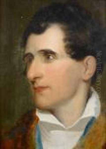 Portrait Of The Sculptor Antonio
 Canova,bust-length, In A White Chemise And A Fur Trimmed Coat Oil Painting by Sir Thomas Lawrence