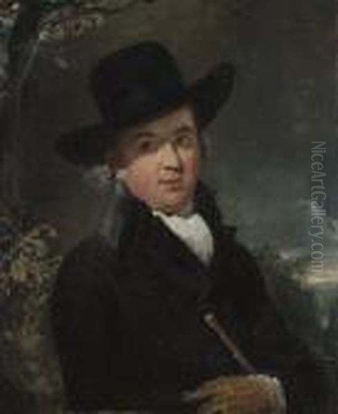 Portrait Of The Rev. Andrew 
Lawrence (1755-1821), Half-length, In A Dark Coat And Hat, Holding A 
Cane, In A Landscape Oil Painting by Sir Thomas Lawrence