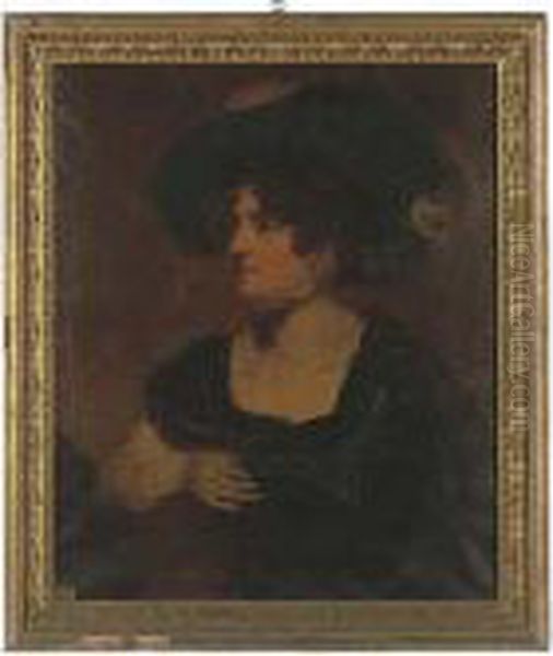 Portrait Of Harriet Davenport 
Williams, Bust-length, In A Black Dress With A Feathered Hat Oil Painting by Sir Thomas Lawrence