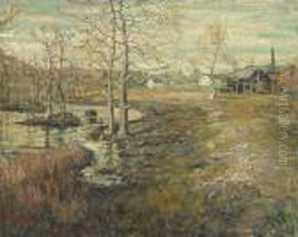 Farm Landscape Oil Painting by Ernest Lawson