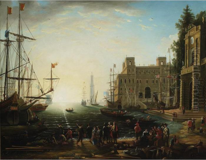 Port With Villa Medici Oil Painting by Claude Lorrain (Claude Gellee)