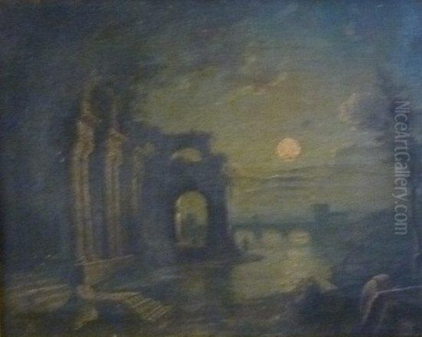 Temple In Moonlight Oil Painting by Claude Lorrain (Claude Gellee)