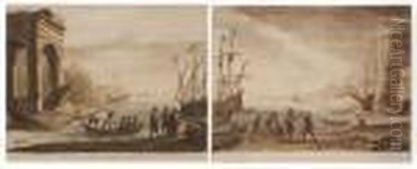 Scenes Along The River Oil Painting by Claude Lorrain (Claude Gellee)