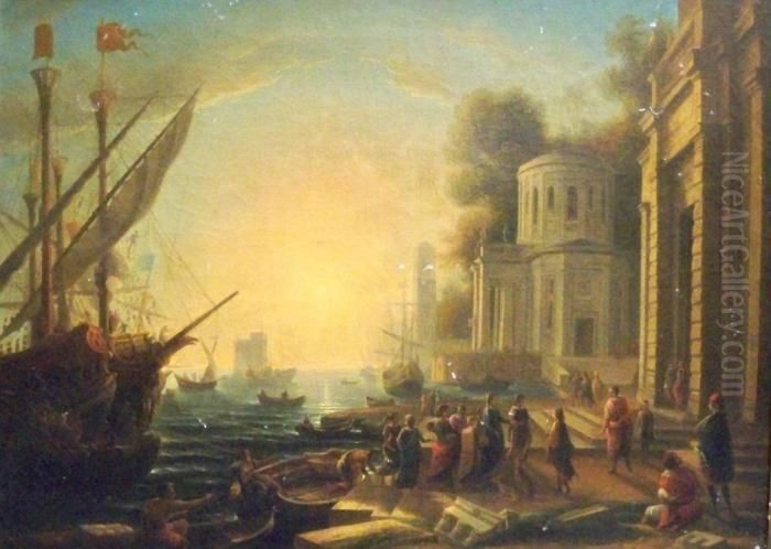 Italian Harbours At Sunset Oil Painting by Claude Lorrain (Claude Gellee)