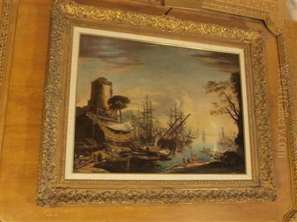 Harbor Scene Oil Painting by Claude Lorrain (Claude Gellee)