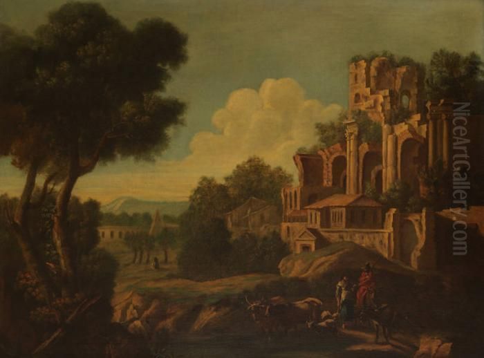 Zuiders Landschap Met Herders En Kudde Bij Burcht Oil Painting by Claude Lorrain (Claude Gellee)