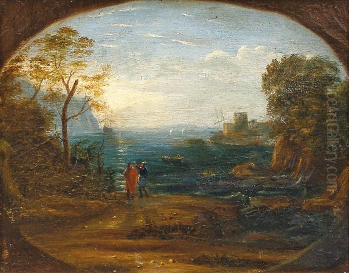  Scene De Port En Mediterranee Animee De Personnages  Oil Painting by Claude Lorrain (Claude Gellee)