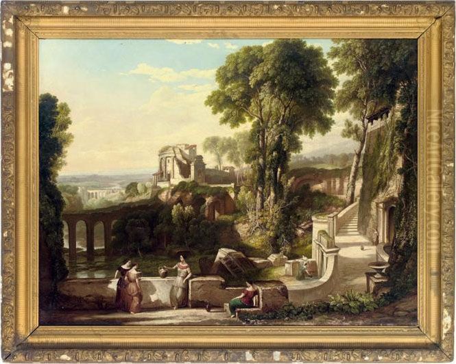 Figures In An Italian Capriccio Oil Painting by Claude Lorrain (Claude Gellee)