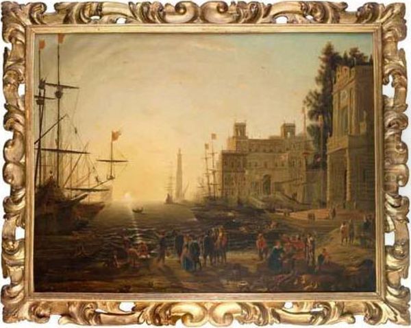 Veduta Ideata Di Porto Con Villa Medici Oil Painting by Claude Lorrain (Claude Gellee)