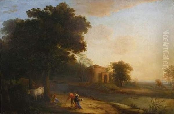 Paysage A La Riviere Avec Des Villageois En Chemin Et Un
Patre Oil Painting by Claude Lorrain (Claude Gellee)