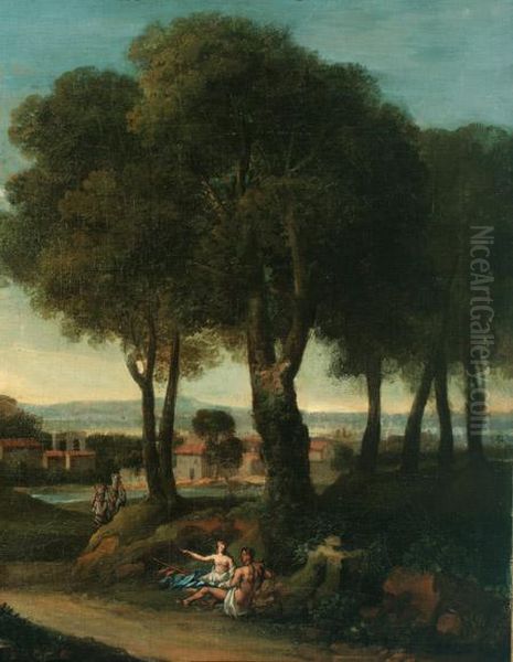 Reclining Figures In A Classical Landscape Oil Painting by Claude Lorrain (Claude Gellee)