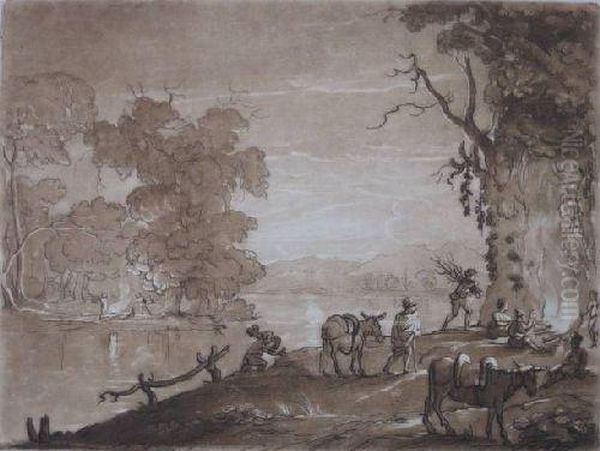 Figures By A Lake Oil Painting by Claude Lorrain (Claude Gellee)
