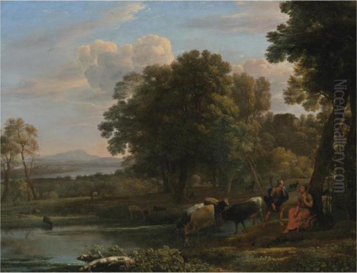 An Evening Landscape With Mercury And Battus Oil Painting by Claude Lorrain (Claude Gellee)